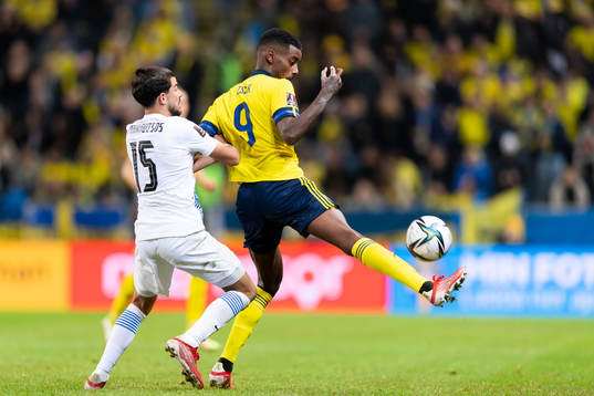 Thanasis Androutsos of Greece and Alexander Isak of Sweden