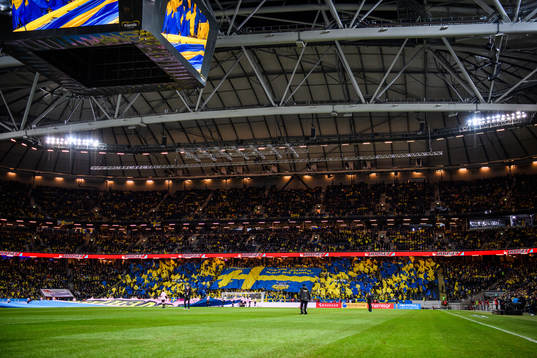 Supporters of Sweden with a tifo