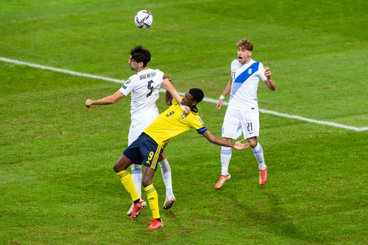 Andreas Bouchalakis of Greece and Alexander Isak of Sweden