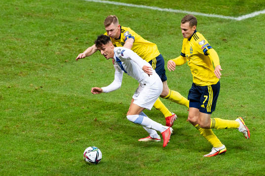 Dimitris Giannoulis of Greece against Emil Krafth and