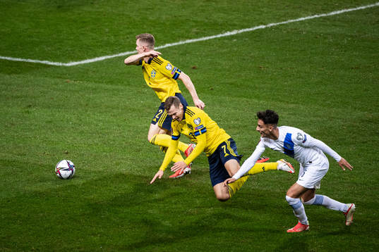 Emil Krafth and Viktor Claesson of Sweden against Dimitris