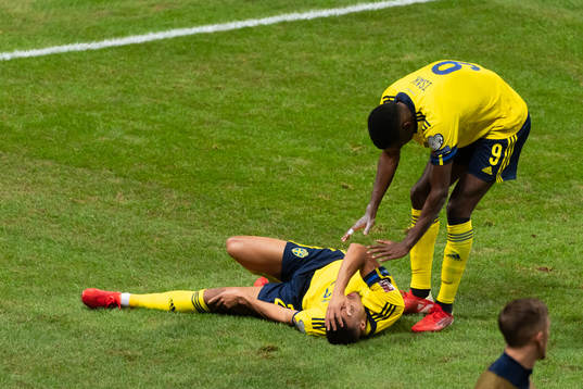 Robin Quaison of Sweden in pain