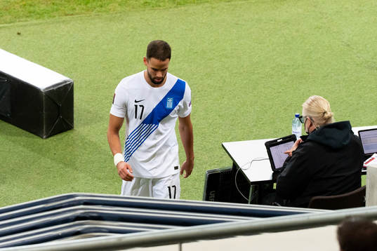 Pantelis Hatzidiakos of Greece leaves the pitch
