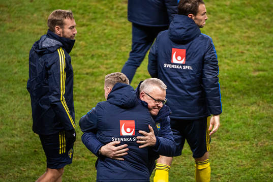 Head coach Janne Andersson of Sweden celebrates