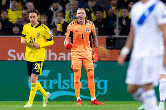 Goalkeeper Robin Olsen of Sweden reacts
