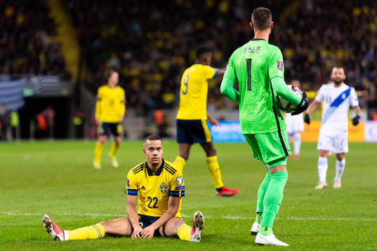 Robin Quaison of Sweden looks dejected