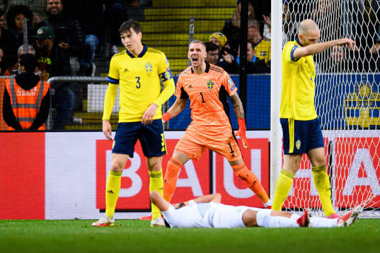 Victor Nilsson Lindelöf, goalkeeper Robin Olsen and Marcus