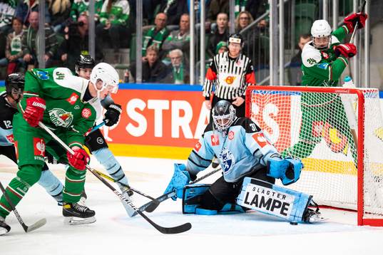 Adam Edström of Rögle  and goalkeeper Patrick Galbraith