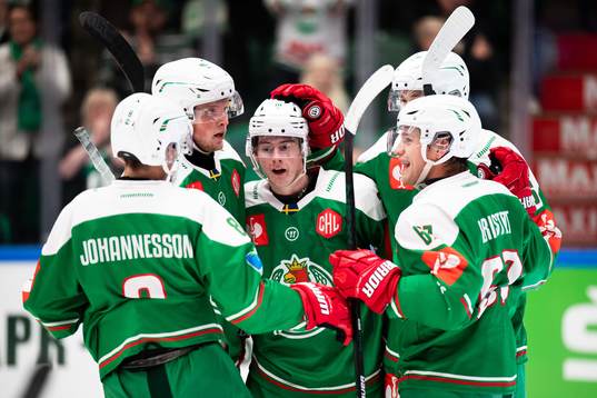 Oscar Jonsson of Rögle  celebrate with teammates
