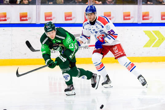 Färjestads Daniel Viksten och Oskarshamns Kim Rosdahl