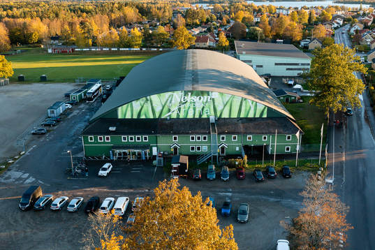 Exteriör vy av Nelson garden arena före ishockeymatchen i