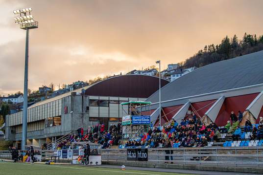Spectators in the stands at Harstad Stadion