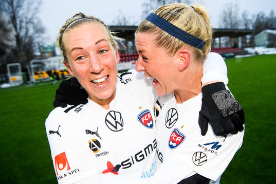 Rosengårds Mia Persson och Olivia Schough jublar