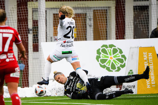 Rosengårds Mia Persson och Piteås målvakt Nichole Persson
