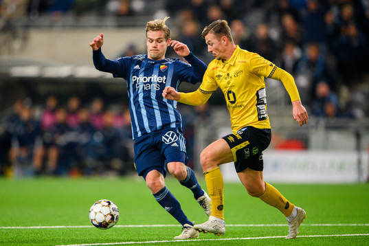 Djurgårdens Hampus Finndell och Elfsborgs Simon Olsson