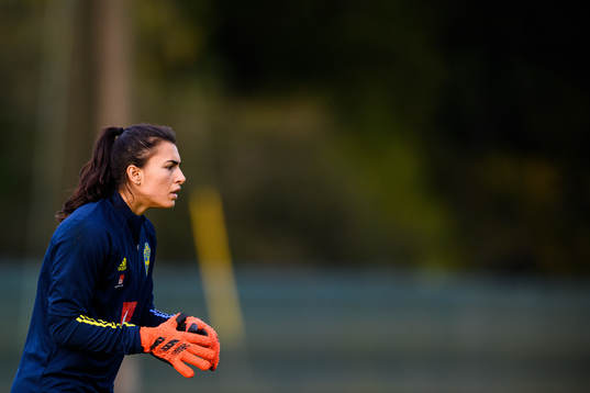 Goalkeeper Zecira Musovic of the Swedish women's national