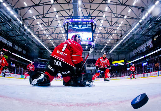 Örebros målvakt Jhonas Enroth ser 0-2 pucken gå in
