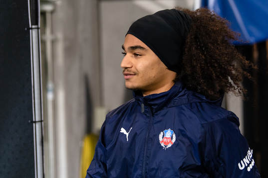 Helsingborgs Adam Kaied före fotbollsmatchen i Superettan