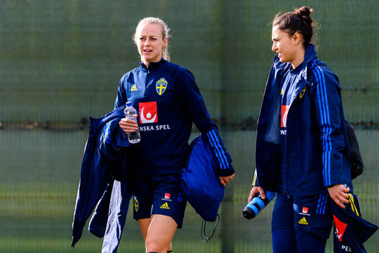 Amanda Ilestedt and goalkeeper Zecira Musovic of the