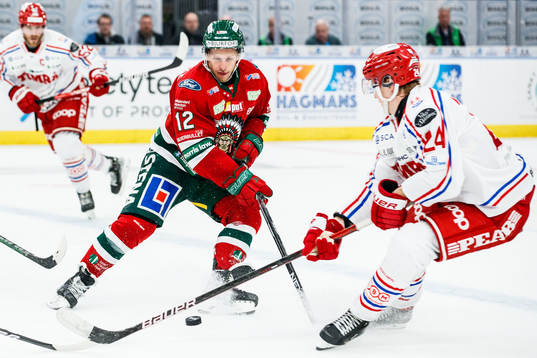Frölundas Max Friberg och Timrås Erik Walli Walterholm