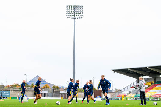 Players of the Swedish women's national football team warm