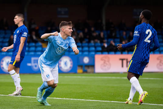 Isak Bjerkebo of Malmö FF celebrates