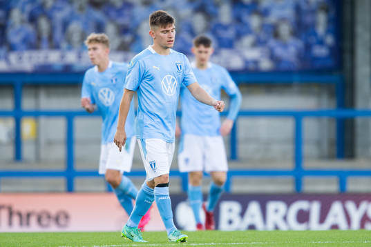 Isak Bjerkebo of Malmö FF looks dejected