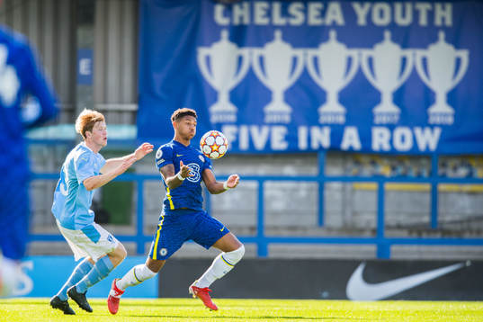 Pontus Strömberg of Malmö FF and Bryan Fiabema of Chelsea