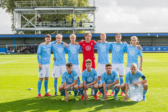 Players of Malmö FF pose for a team group photo
