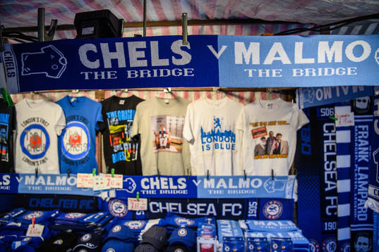 Souvenirs outside of Stamford Bridge prior to the UEFA