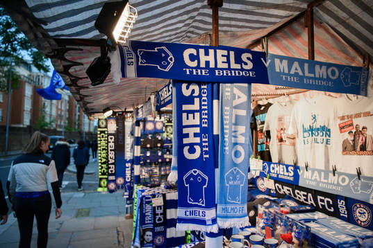 Souvenirs outside of Stamford Bridge prior to the UEFA