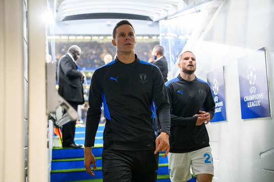 Niklas Moisander and Lasse Nielsen of Malmö FF prior to