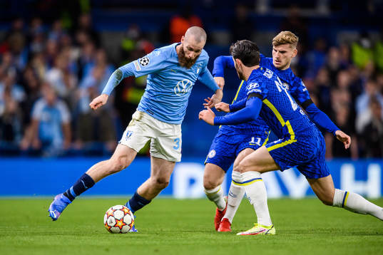 Jo Inge Berget of Malmö FF and Timo Werner of Chelsea