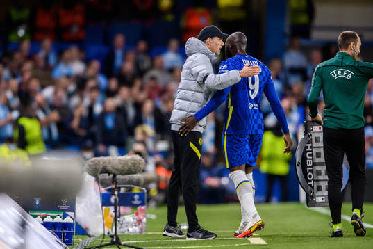 Romelu Lukaku of Chelsea is being subsituted