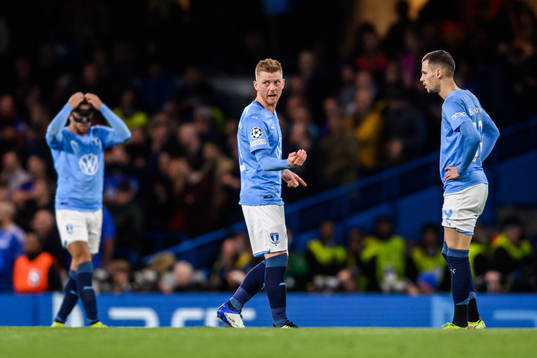 Anders Christiansen and Veljko Birmancevic of Malmö FF