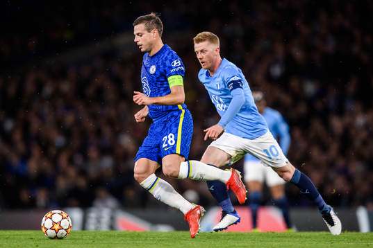 Cesar Azpilicueta of Chelsea and Anders Christiansen of