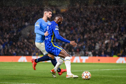 Antonio Colak of Malmö FF and Antonio Rudiger of Chelsea