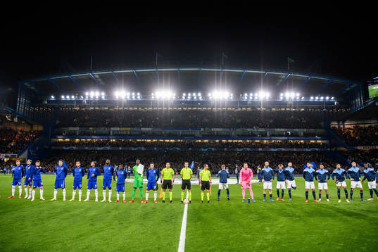Players of Chelsea and of Malmö FF prior to the UEFA