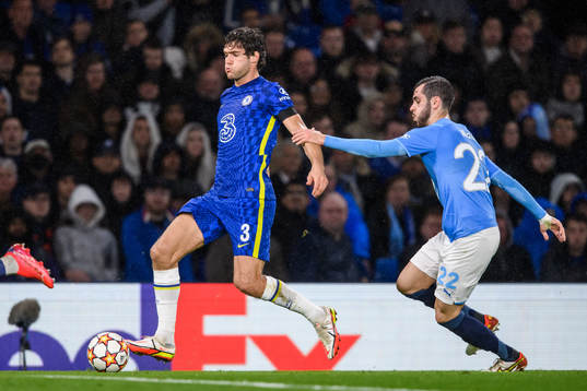Marcos Alonso of Chelsea and Adi Nalic of Malmö FF