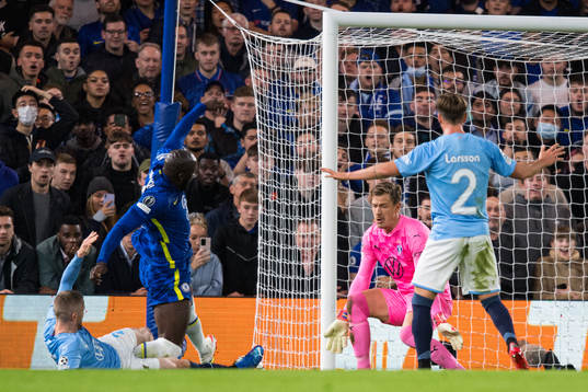 Lasse Nielsen of Malmö FF in a penalty situation against