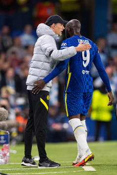 Thomas Tuchel, head coach and Romelu Lukaku of Chelsea