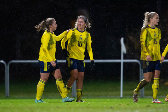 Cornelia Kapocs and Loreta Kullashi of Sweden celebrates