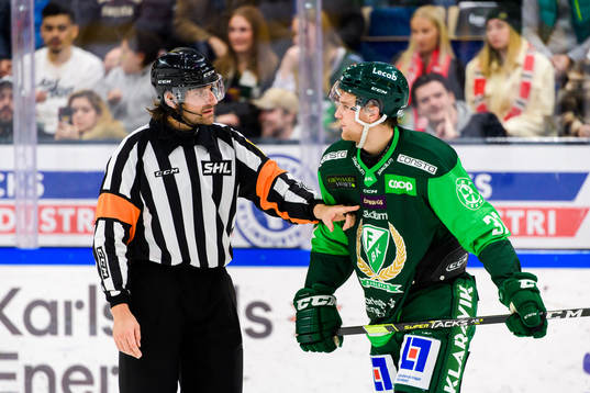 Domare Mikael Sjöqvist och Färjestads Adam Ginning