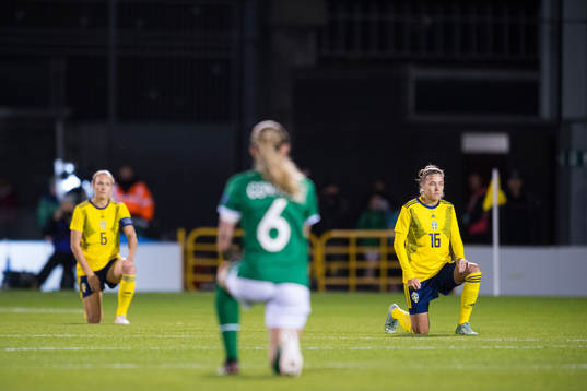 Magdalena Eriksson and Filippa Angeldahl of Sweden takes a