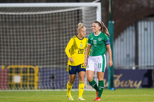 Katie McCabe of Ireland looks dejected
