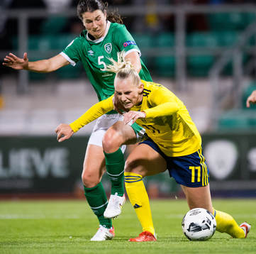 Stina Blackstenius of Sweden and Niamh Fahey of Ireland