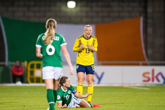 Amanda Ilestedt of Sweden reacts