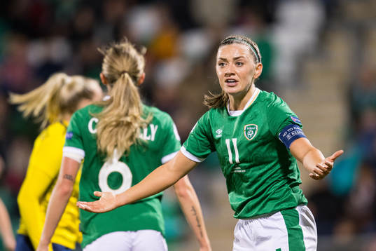 Katie McCabe of Ireland reacts