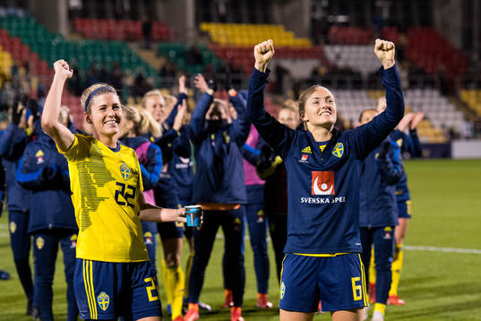 Olivia Schough and Magdalena Eriksson of Sweden celebrate