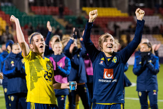 Olivia Schough and Magdalena Eriksson of Sweden celebrate